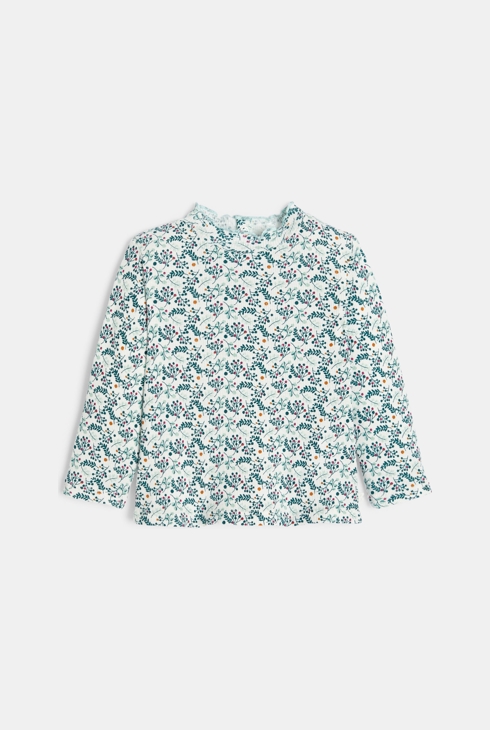 T-shirt côte plate col ondulé imprimé vert bébé fille