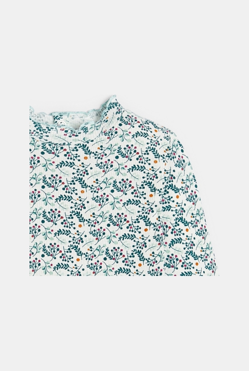 T-shirt côte plate col ondulé imprimé vert bébé fille