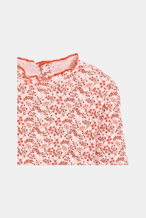 Rosa Baby-T-Shirt in flachem Rippstrick, gemustert und mit gewelltem Kragen für Mädchen 2