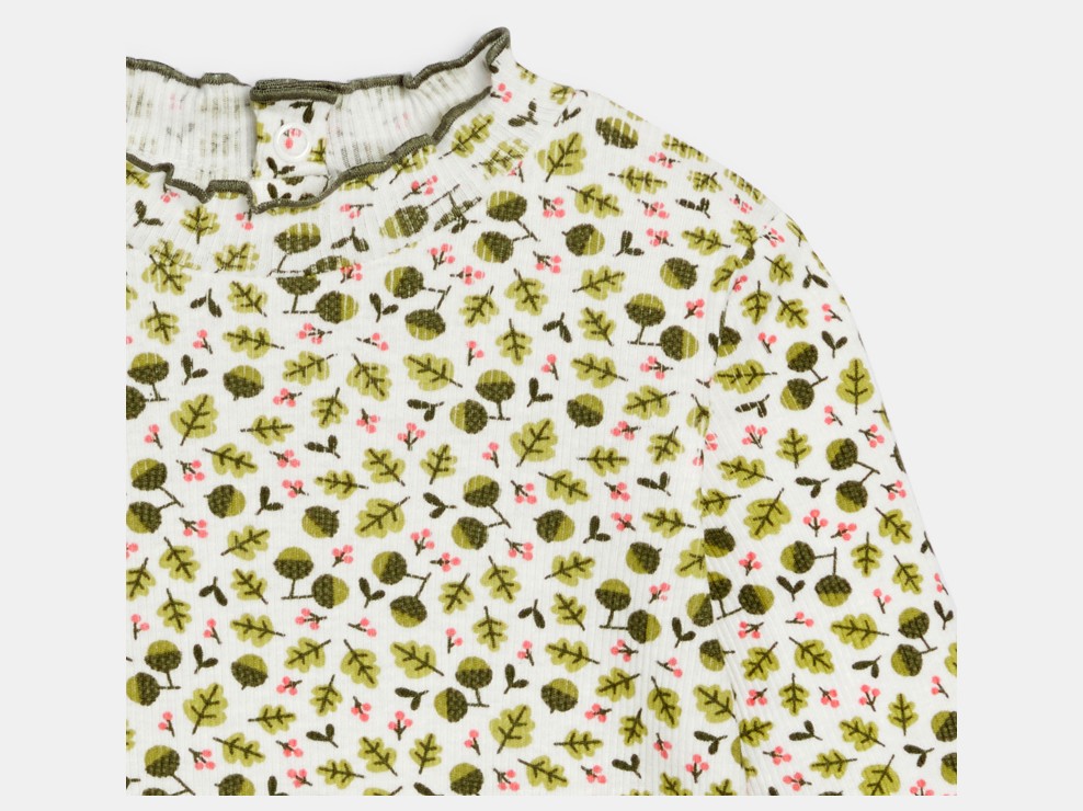 Samarreta canalé pla coll ondulat estampat verd bebè nena 2