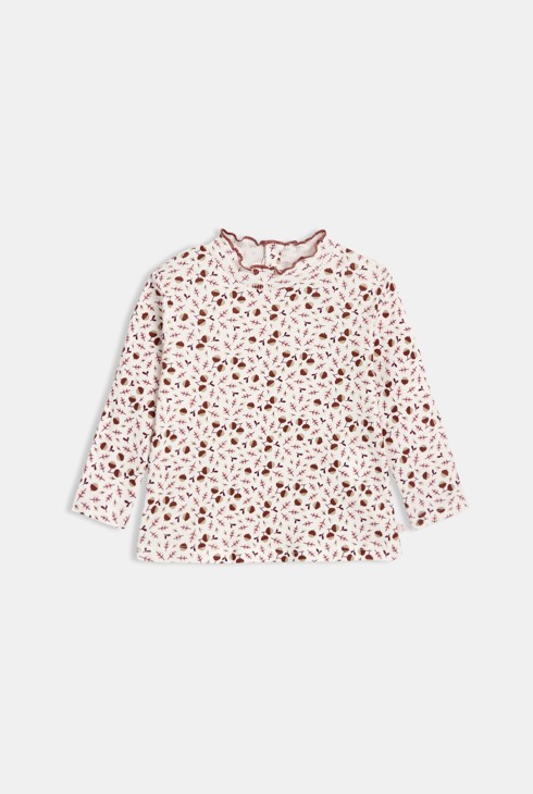T-shirt côte plate col ondulé marron bébé fille 1