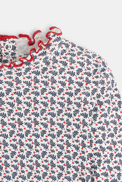 Koszulka z dzianiny prążkowanej z falującym dekoltem niebieski niemowlę dziewczynka 2