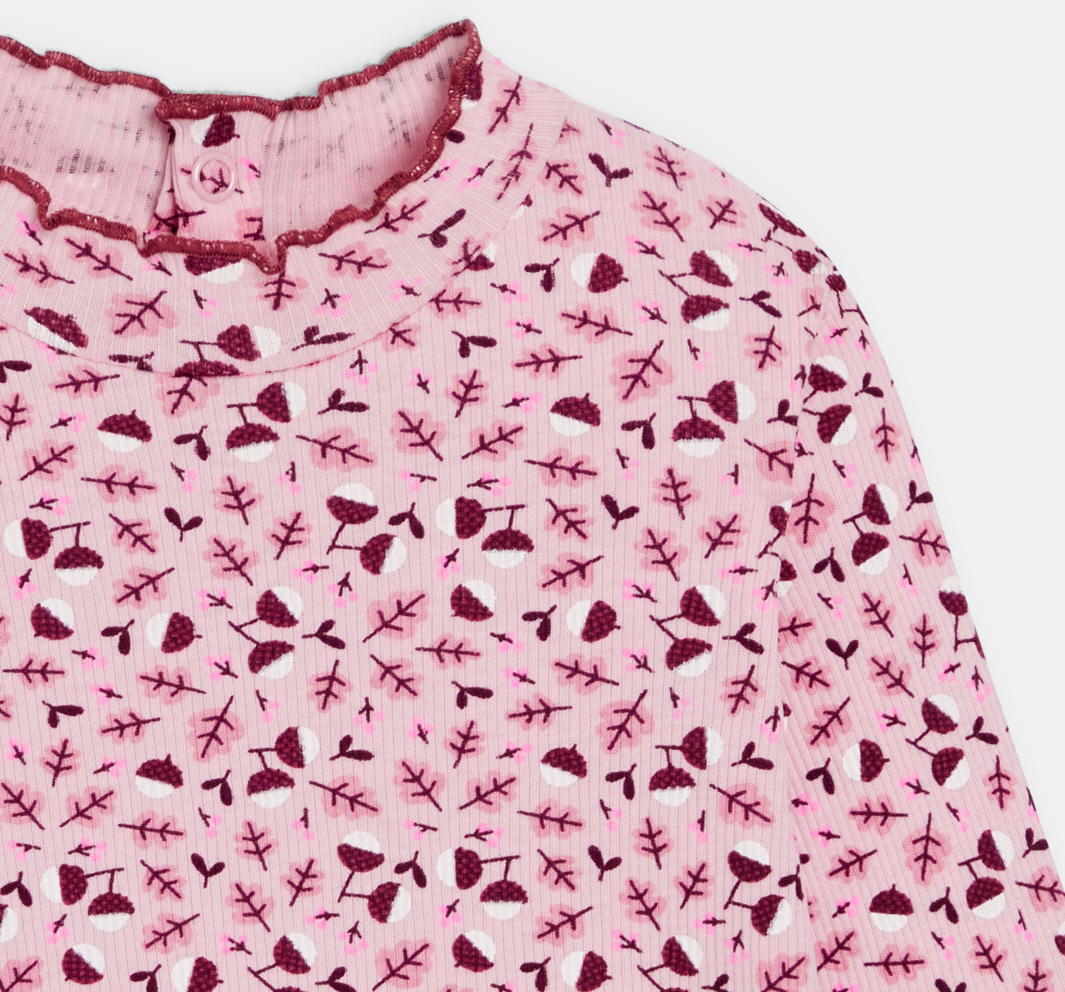 Ljubičasta majica s printom od ravne rebraste tkanine s valovitim ovratnikom za djevojčice 2