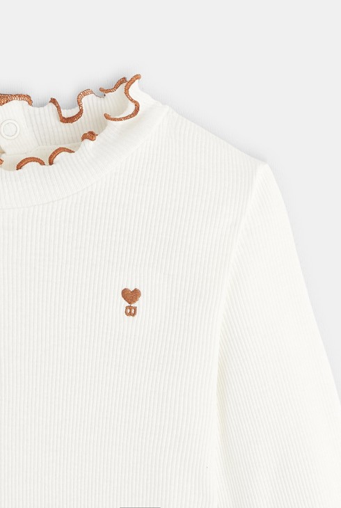 T-shirt côte plate col ondulé blanc bébé fille 2