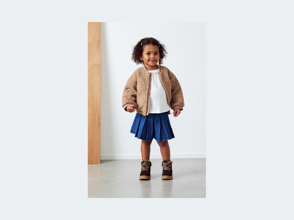 T-shirt col ondulé beige bébé fille 1