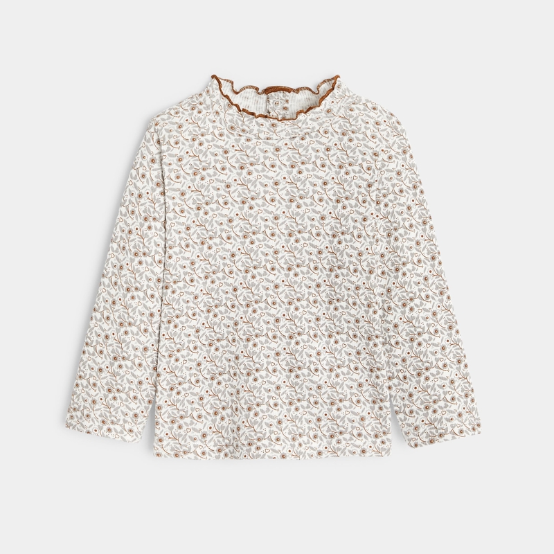 OBAIBI - T-shirt côte plate col ondulé gris bébé fille - Fille -