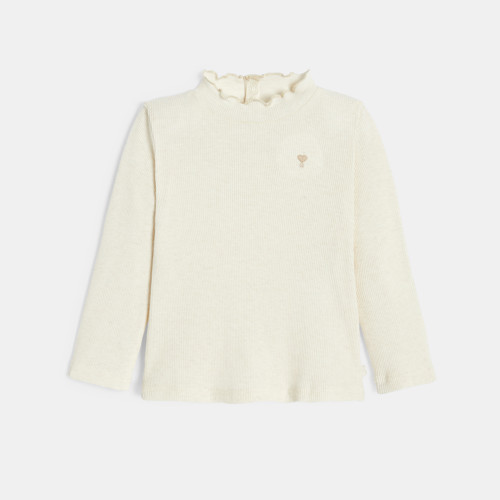 T-shirt Côte Plat0696314_k0897e Col Ondulé Beige Bébé Fille - Beige Moucheté - 9M - OBAIBI