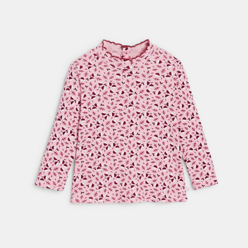 T-shirt Côte Plate Col Ondulé Imprimé Mauve Bébé Fille - Prune - 18M - OBAIBI