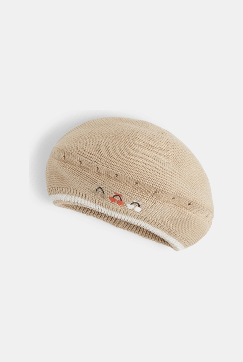 Schillernde Strickmütze mit Kirschen Beige Baby Mädchen 1
