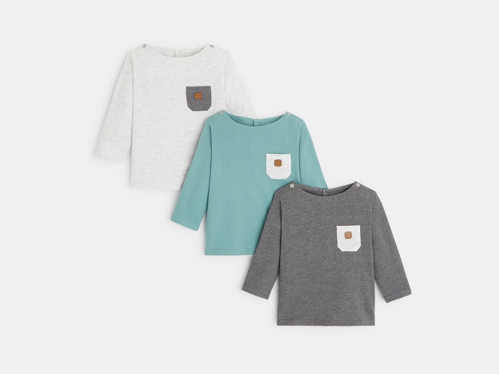 T-shirt maille uni (lot de 3) gris bébé garçon 1