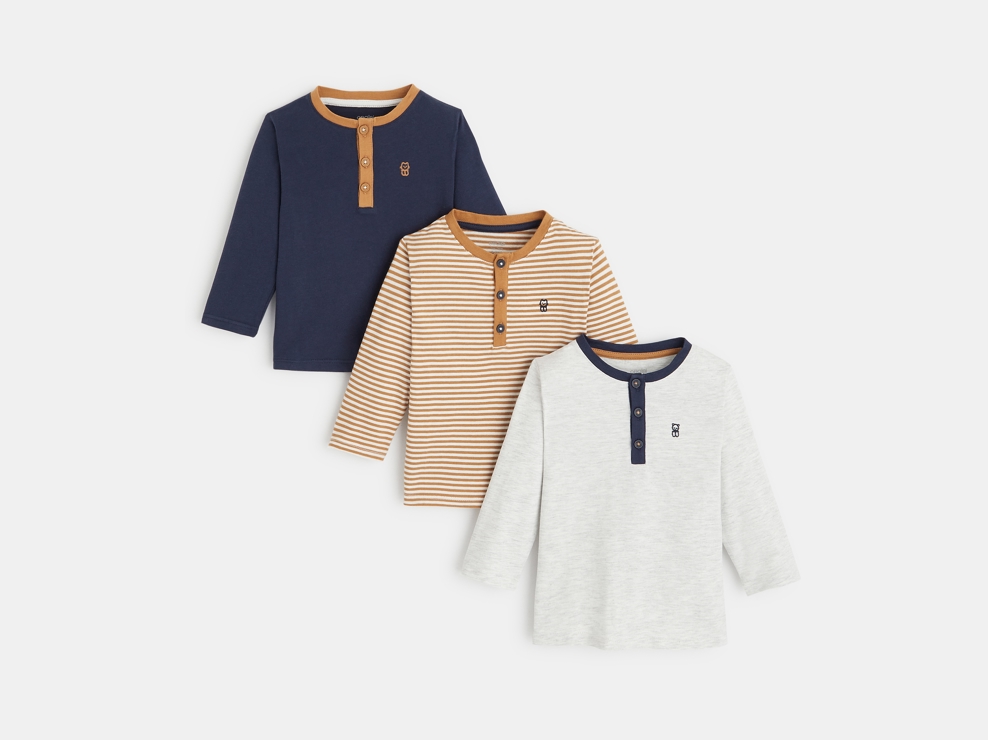 T-shirt ze stójką z rozcięciem (3 szt.) brązowy niemowlę chłopiec 1