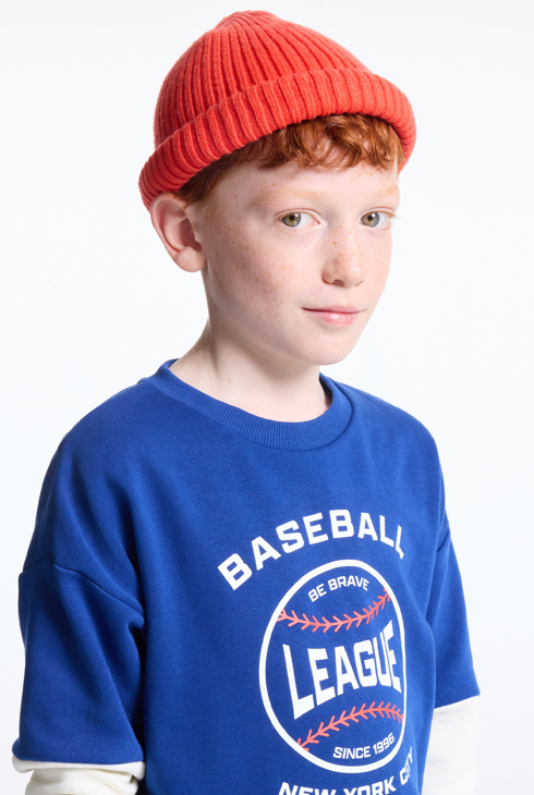 Bonnet en tricot côtelé orange garçon 1