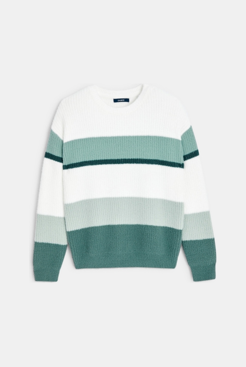 Črtast pulover z okroglim ovratnikom zelena deklica 1