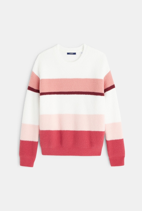 Črtast pulover z okroglim ovratnikom rožnata deklica 1