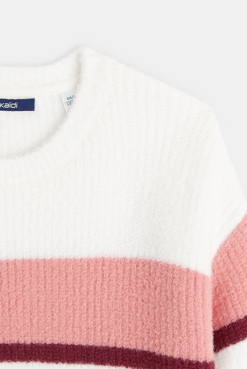 Črtast pulover z okroglim ovratnikom rožnata deklica 2