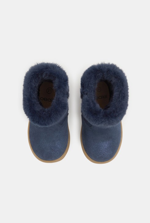 Boots croûte de cuir pailletté à revers fourré bleues bébé fille 2