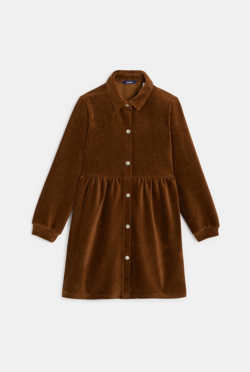 Srajčna obleka iz rebrastega žameta rjava deklica 1