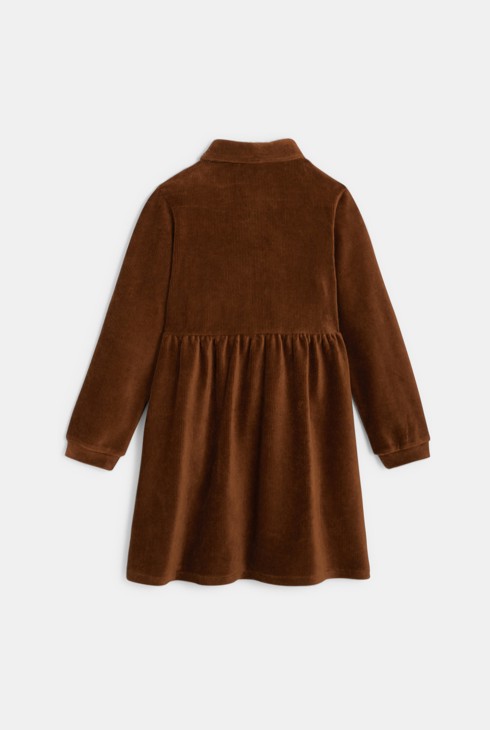 Srajčna obleka iz rebrastega žameta rjava deklica 2