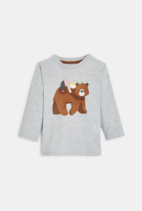 T-Shirt mit schmalen Streifen Bär Grau Baby Jungen 1