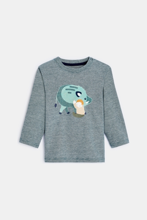 T-Shirt mit schmalen Streifen Wildschwein Grün Baby Jungen 1