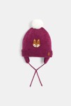 Bonnet maille tricot doublé polaire renard rose bébé fille 2