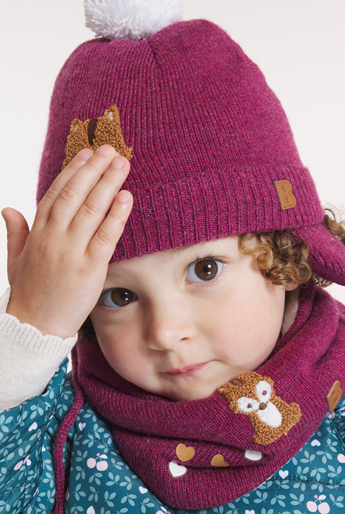 Bonnet maille tricot doublé polaire renard rose bébé fille 1