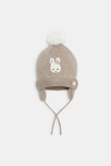 Bonnet maille tricot doublé polaire lapin beige bébé fille