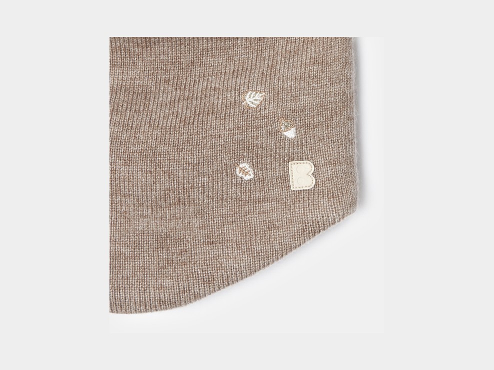 Dekliški pleten šal snood bež barve s podlogo soft boa za dojenčke 2