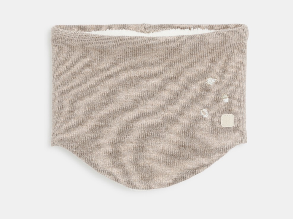 Dekliški pleten šal snood bež barve s podlogo soft boa za dojenčke 1