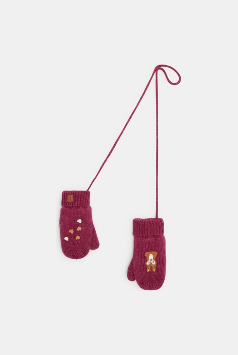 Moufles tricot doublé polaire renard roses bébé fille