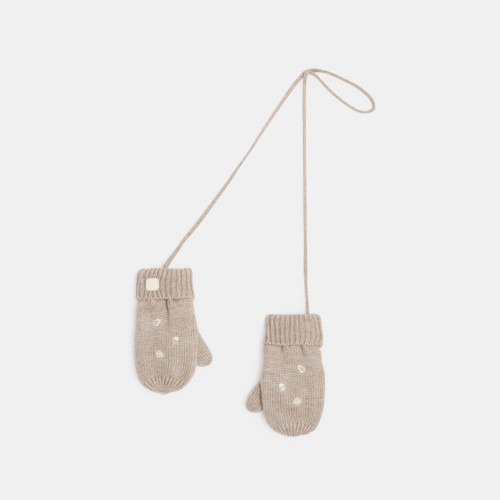 Moufles Tricot Doublé Polaire Automne Beige Bébé Fille - Beige Mulot - 6/12M - OBAIBI