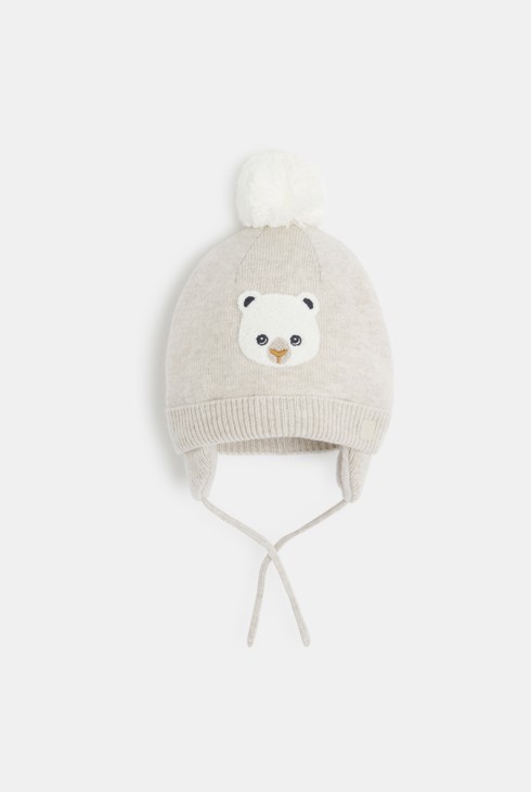 Bonnet maille tricot doublé polaire beige bébé garçon 1