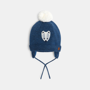 Baby boy's blue knitted hat with fleece lining 1