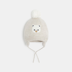Bonnet maille tricot doublé polaire beige bébé garçon