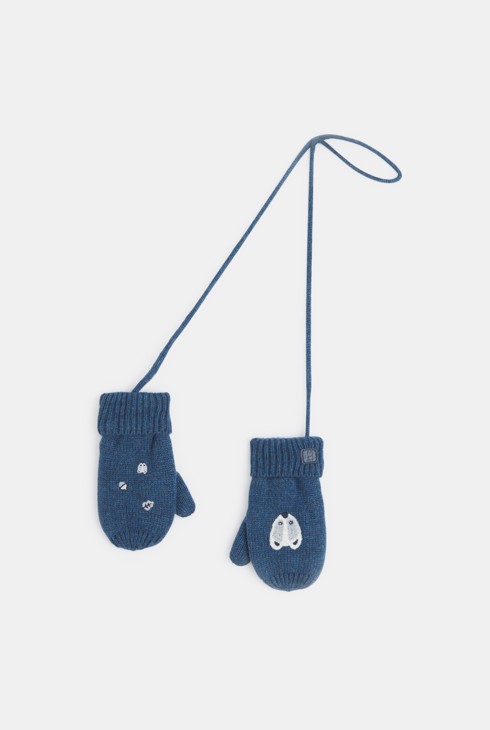 Moufles tricot doublé polaire animal bleu bébé garçon 1