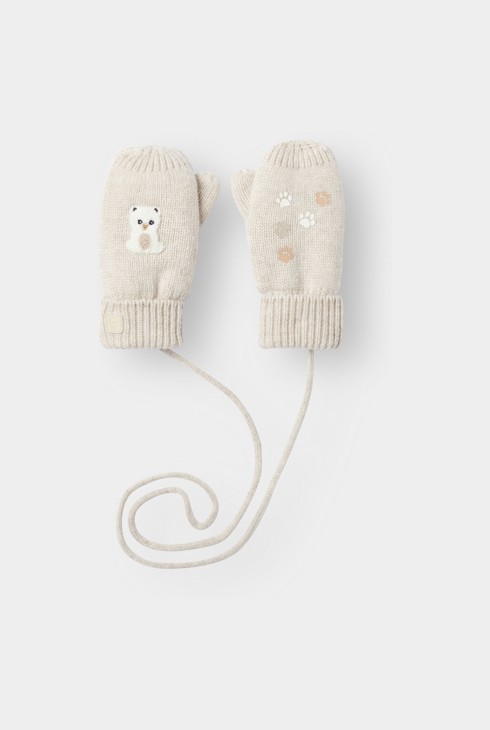 Moufles tricot doublé polaire animal beige bébé garçon 1