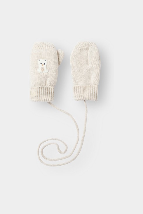 Moufles tricot doublé polaire animal beige bébé garçon 2