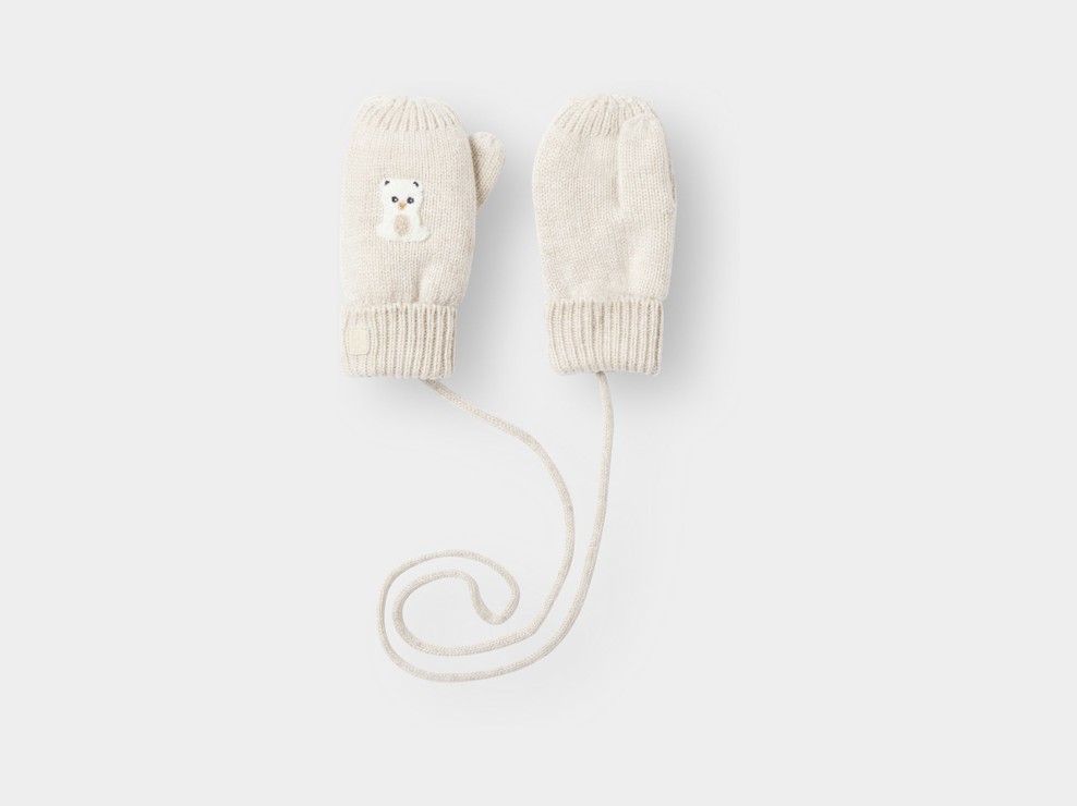 Beige Strickfäustlinge mit Fleecefutter und Tiermotiv Kleinkind Junge 2