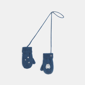 Moufles tricot doublé polaire animal bleu bébé garçon