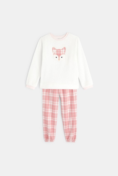Topla in mehka dvodelna pižama bela deklica 2