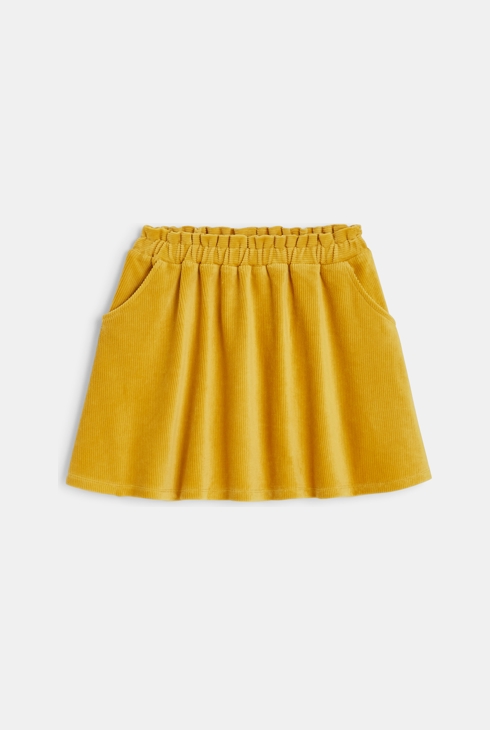 Jupe courte en velours côtelé jaune fille 1