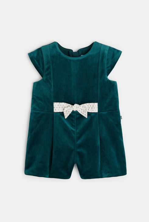 Kratek žametni kombinezon zelena dojenček deklica 1