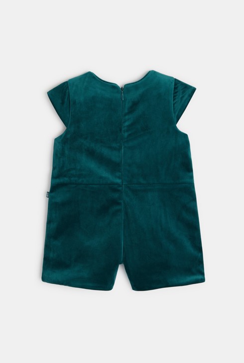 Kratek žametni kombinezon zelena dojenček deklica 2