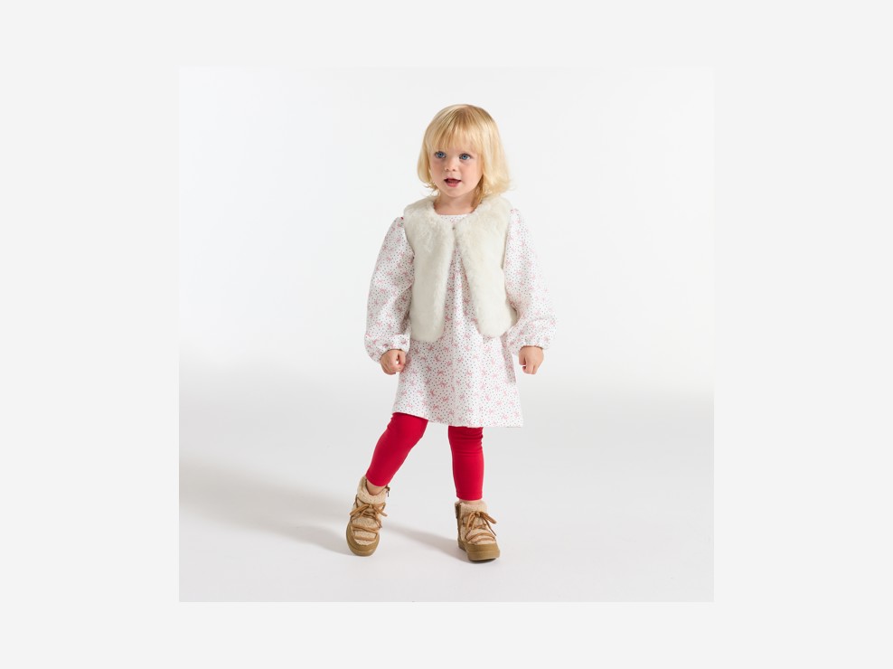 Weste aus Soft-Boa mit Blumenprint Weiß Baby Mädchen 1