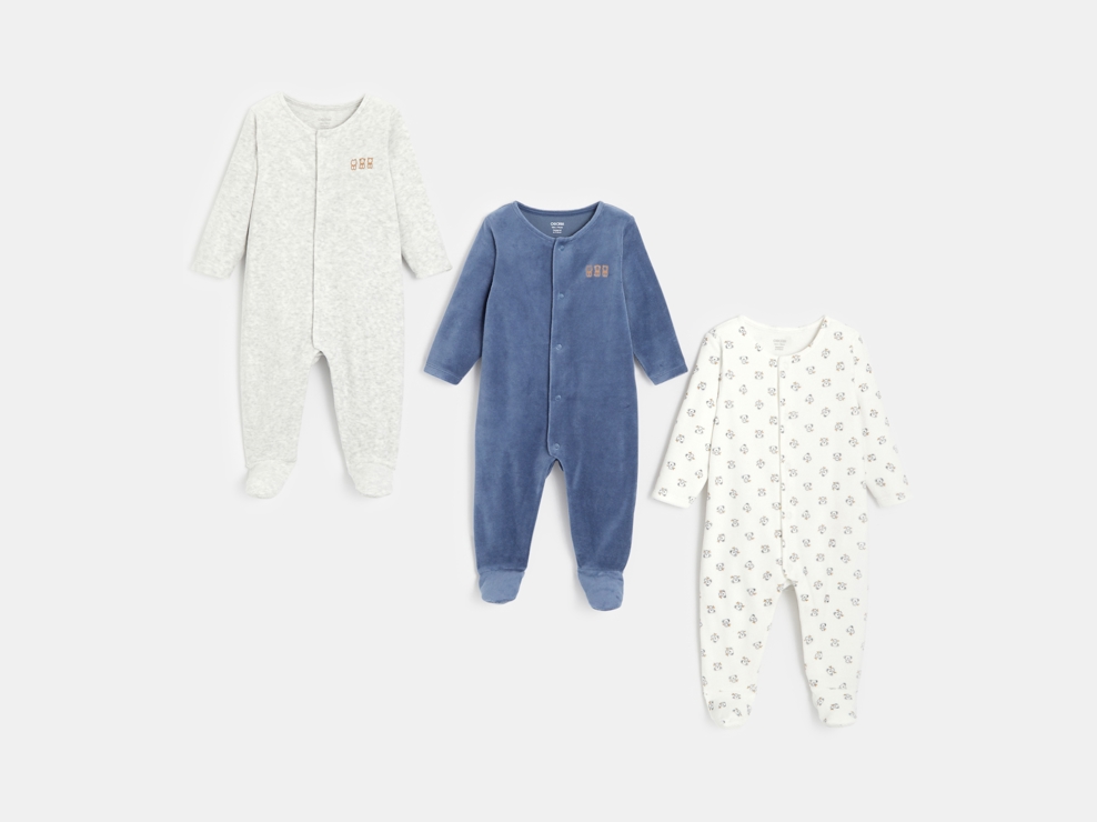 Strampler aus Samt (3er-Pack) Blau Geburt 1