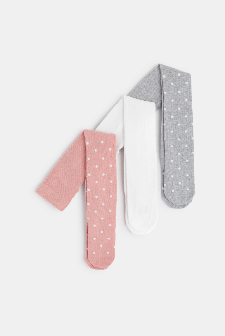 Collants maille à pois et uni (lot de 3) rose bébé fille 1