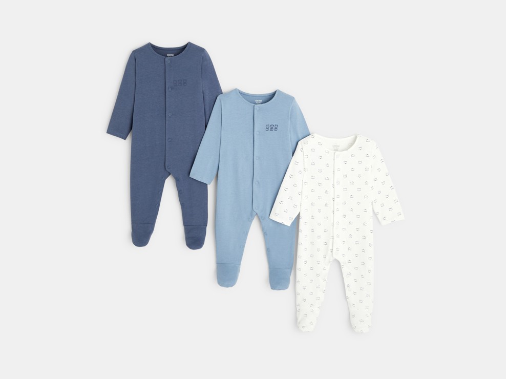 Dors-bien jersey de coton tigres (lot de 3) bleu naissance 1