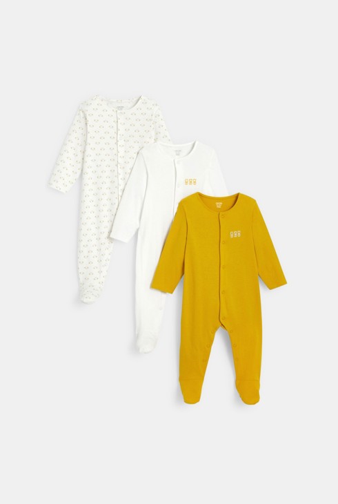 Pajacyk z bawełnianego dżerseju w niedźwiadki (3 szt.) biały noworodek 2