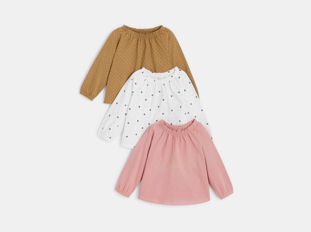 Blusa con cuello elástico (pack de 3) rosa bebé niña 1