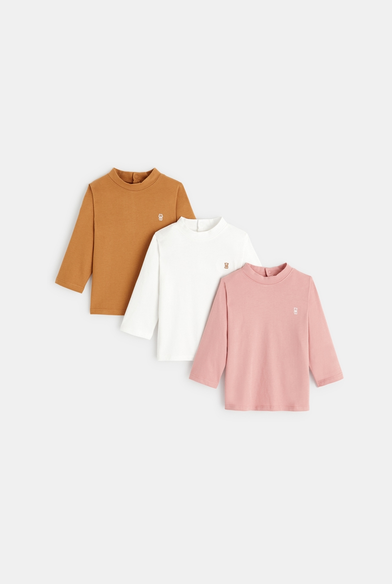 T-shirt tinta unita con collo a lupetto (set di 3) rosa bimba 1